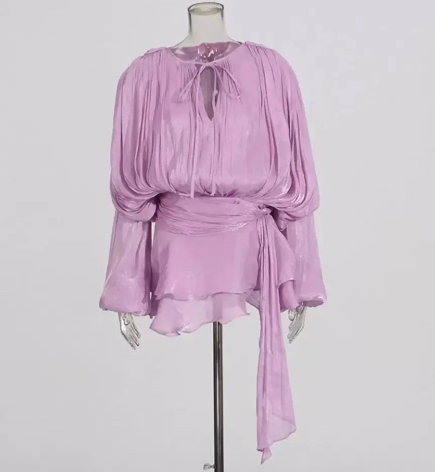 Vintage Puff Sleeve Ruffles Mini Dress Women Elegant Chic GlowCart