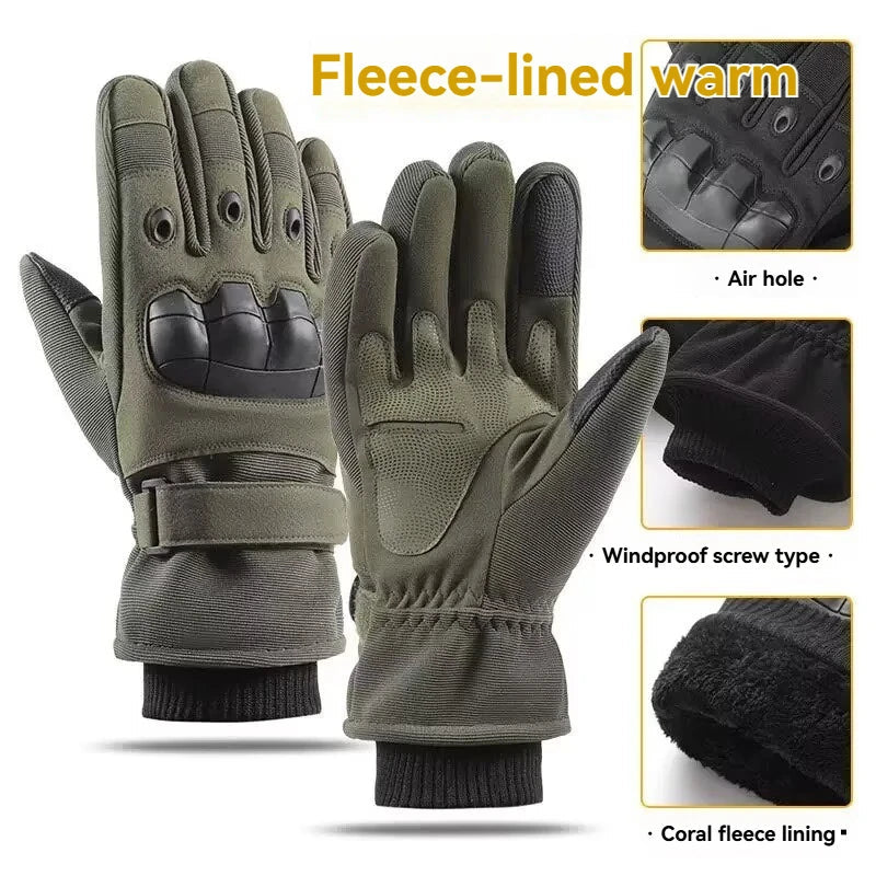 Winter warm tactical plus velvet gloves, soft silicone shell full finger touch screen ultra fiber outdoor cycling anti cold GlowCart
