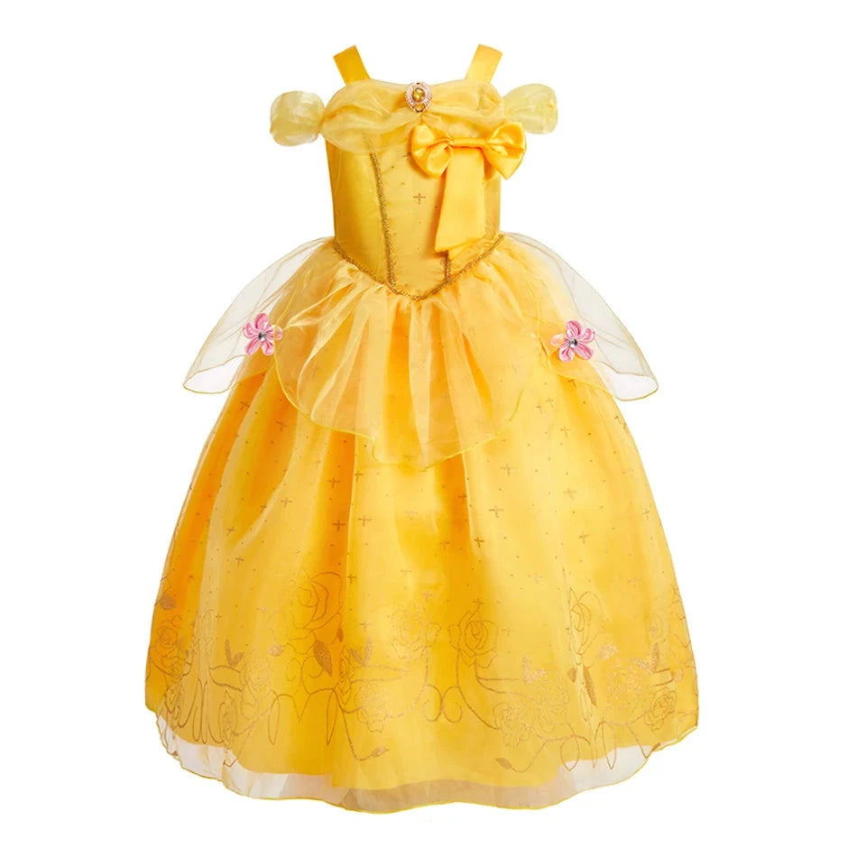Princess Dress for Girls Elsa Anna Cosplay Costume Kids Jasmine Belle Cinderella Aurora Halloween Christmas Party Elegant Dress GlowCart