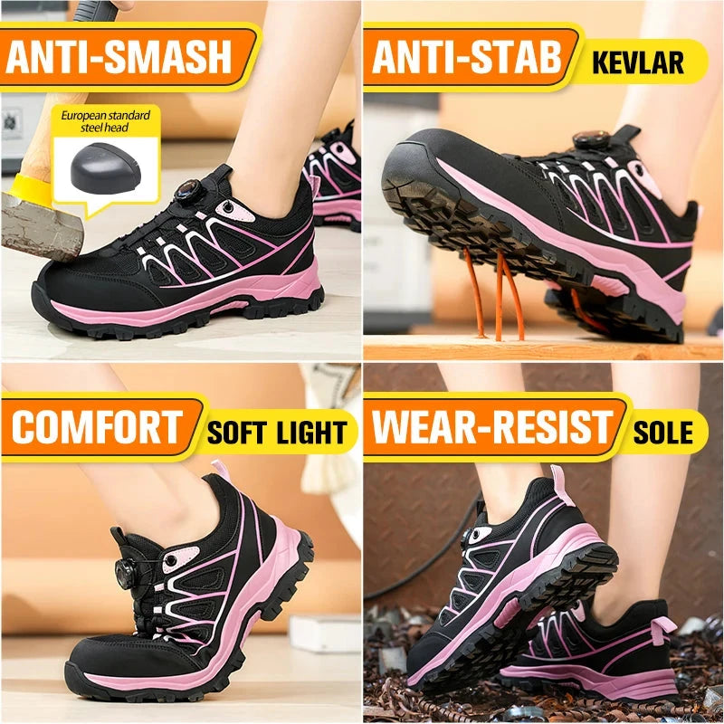 Womens Safety Shoes All-Season Casual Footwear Anti Smashing Lightweight Breathable Fashionable Shoes Low Top Protective Shoes GlowCart