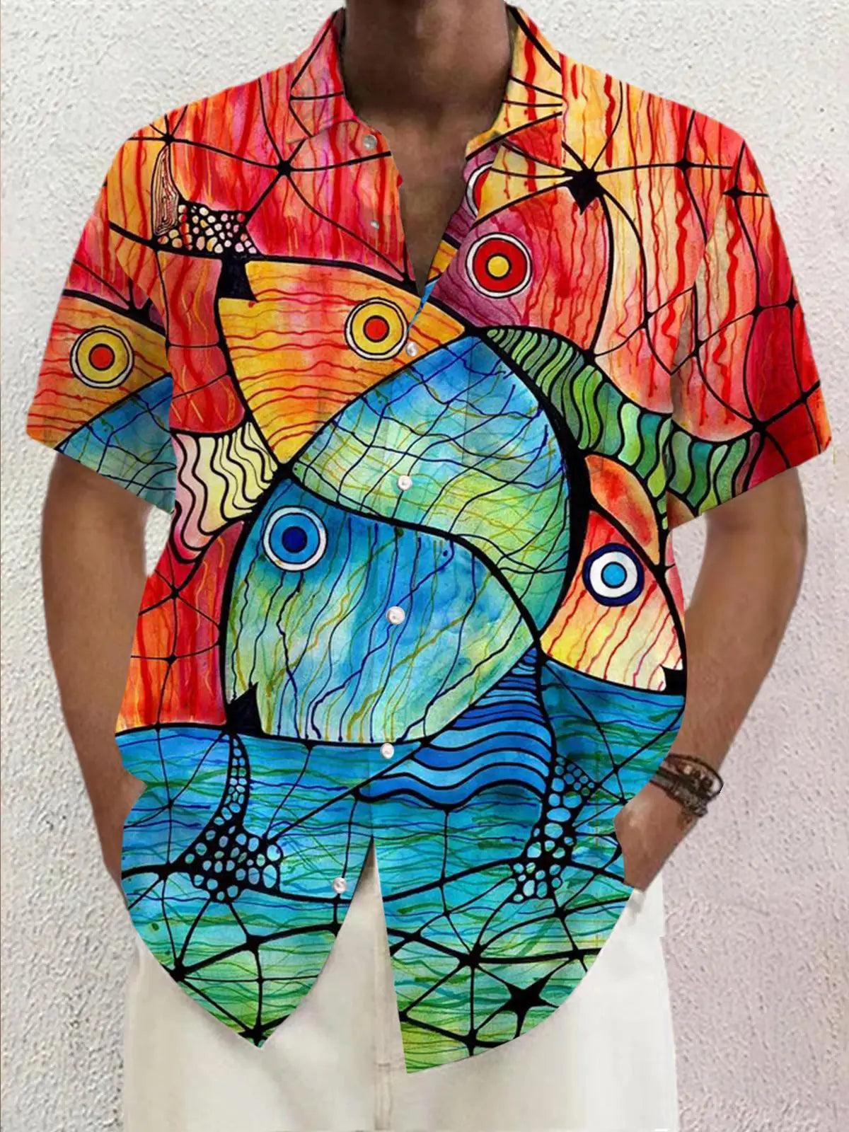 New Hawaii Spring/Summer Fashion Leisure Street Walk Tourist Beach Printed Full Open Short Sleeve Button Shirt, Quick Shipping GlowCart