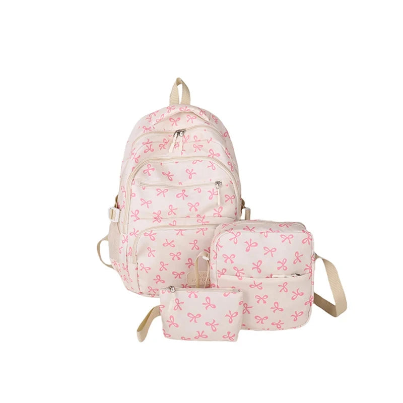 3Pcs/Set Bow Print Backpack with Crossbody Bag and Small GlowCart