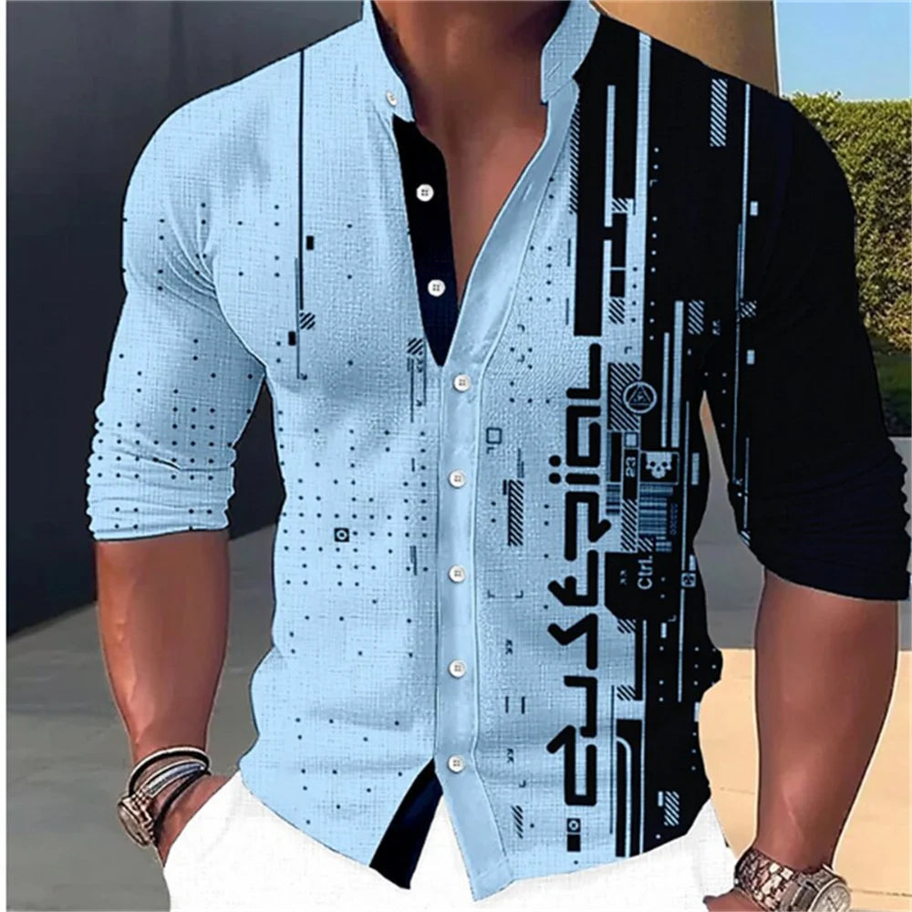 2023 Fashion and Fashion Standing Neck Shirt Men's Long Sleeve Shirt Casual Outdoor Party Soft and Comfortable Fabric Button Top GlowCart