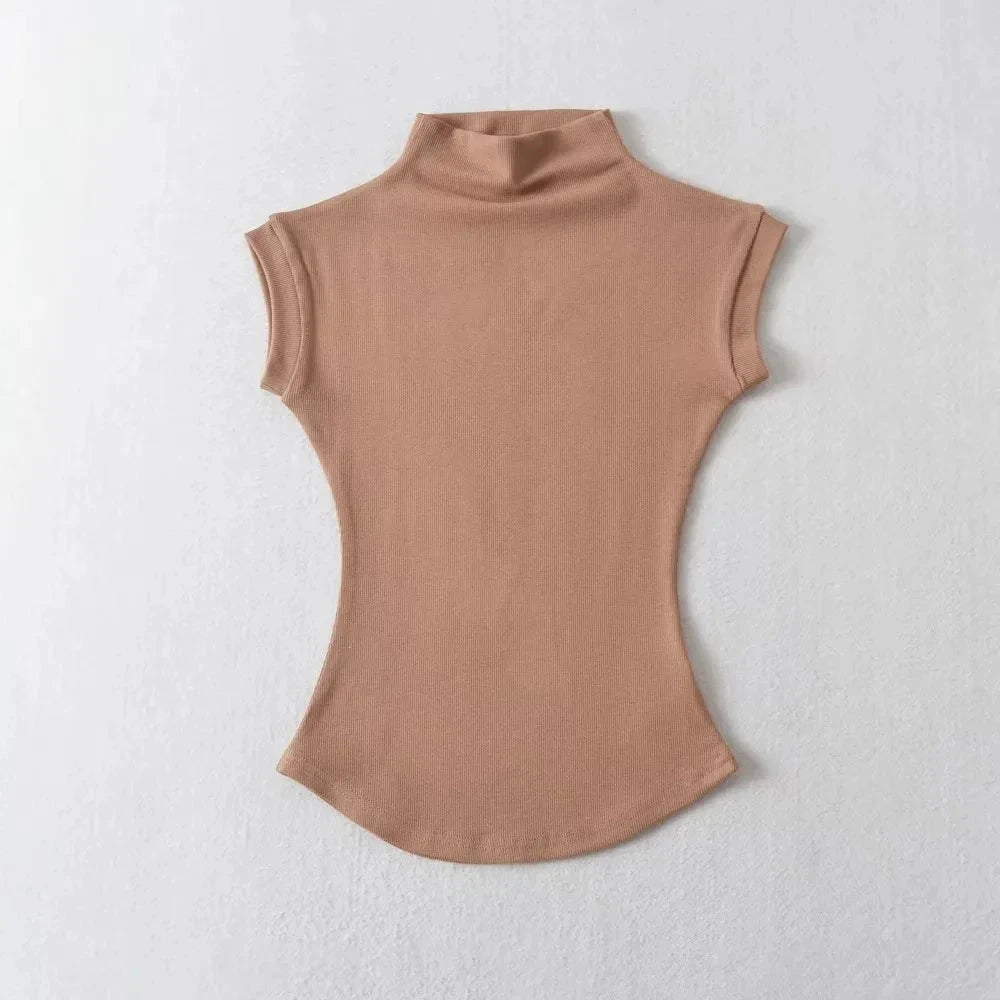 Women Summer Sexy Turtleneck Sleeveless T-Shirts Tops Solid GlowCart
