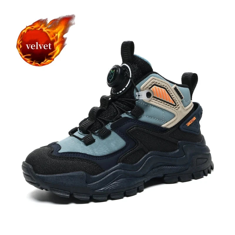 Winter Velvet Children's Snow Boots Fashion Knob High Top Sneakers Kids Outdoor Warm Plush Casual Sports Shoes For Boys Trainers GlowCart