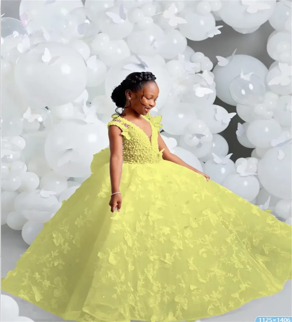 White V-neck Luxury Flower Girl Dresses For Wedding GlowCart