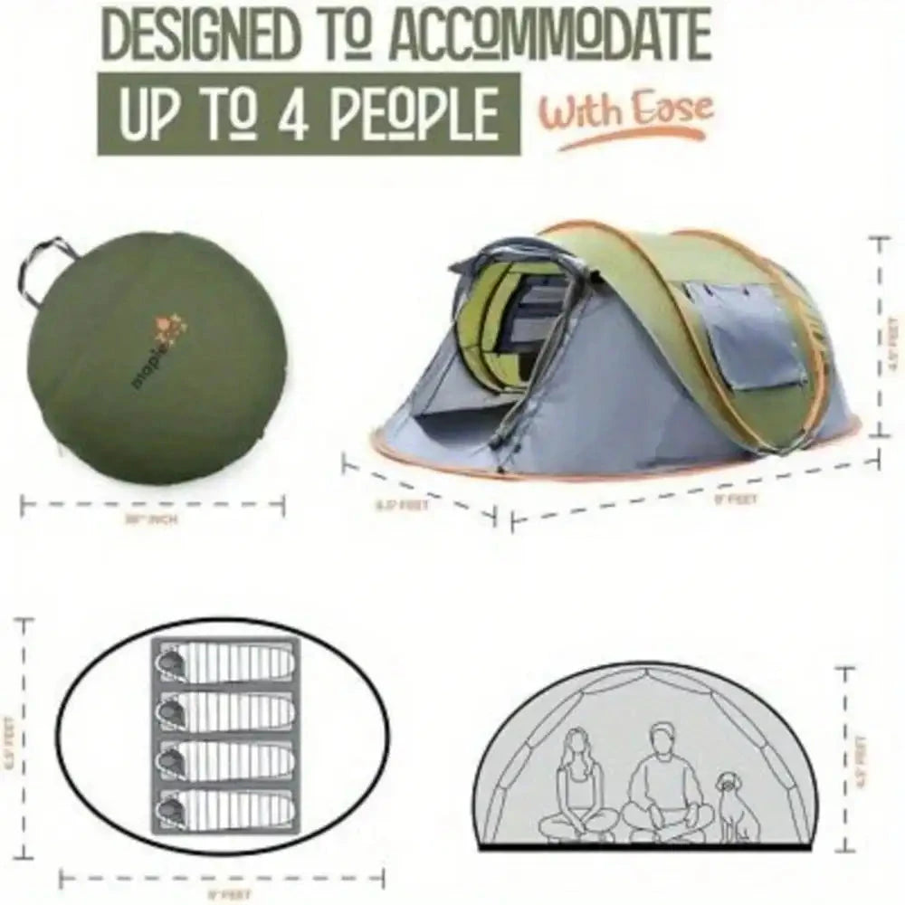 Camping Tent - 4-Person Easy Pop Up Tent with 2 Doors - GlowCart