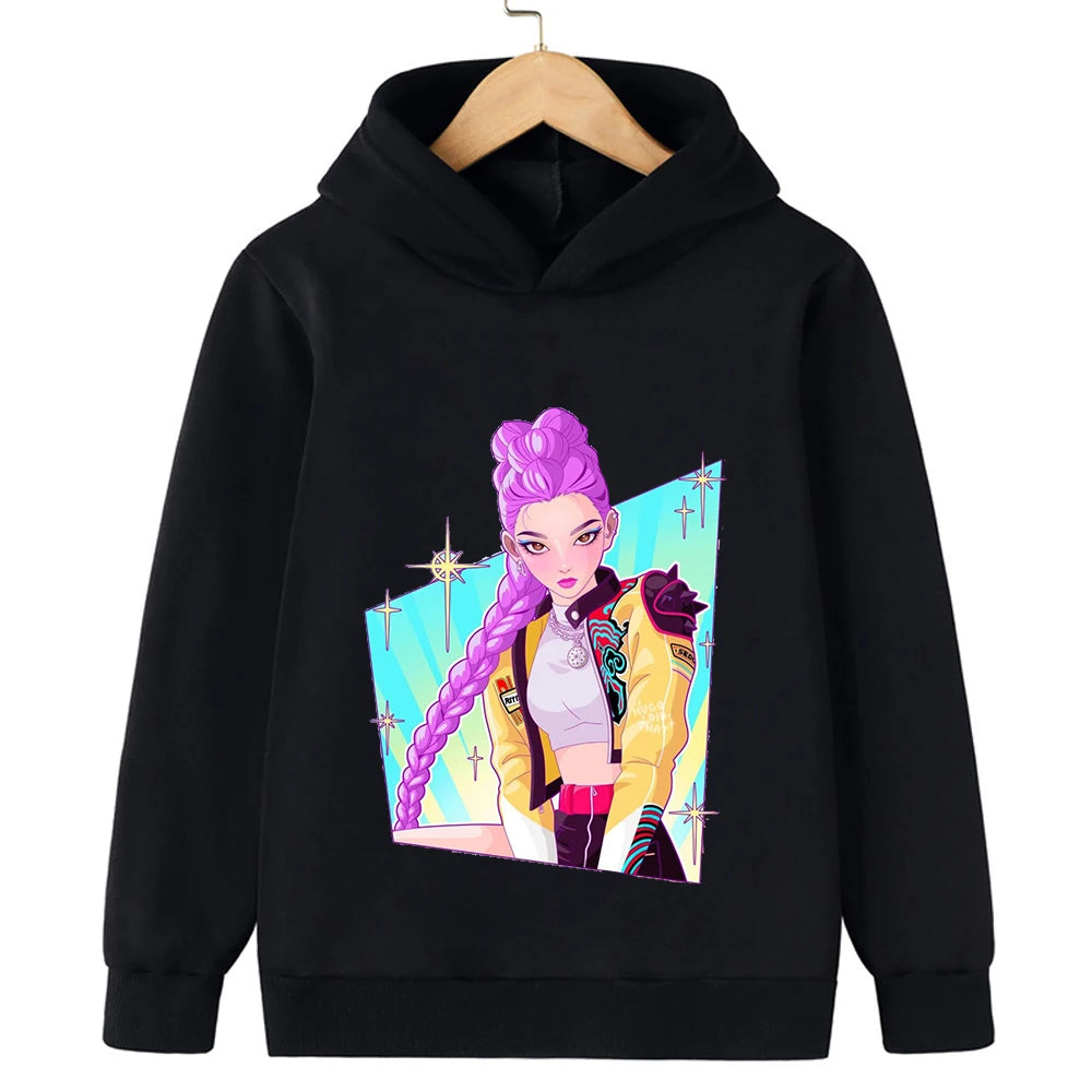 2025 Movie KPop Demon Hunters Cartoon Girls Boys Hoodies Children's Korean Wave Print Fashion Casual Tops Casual Girls Clothing GlowCart