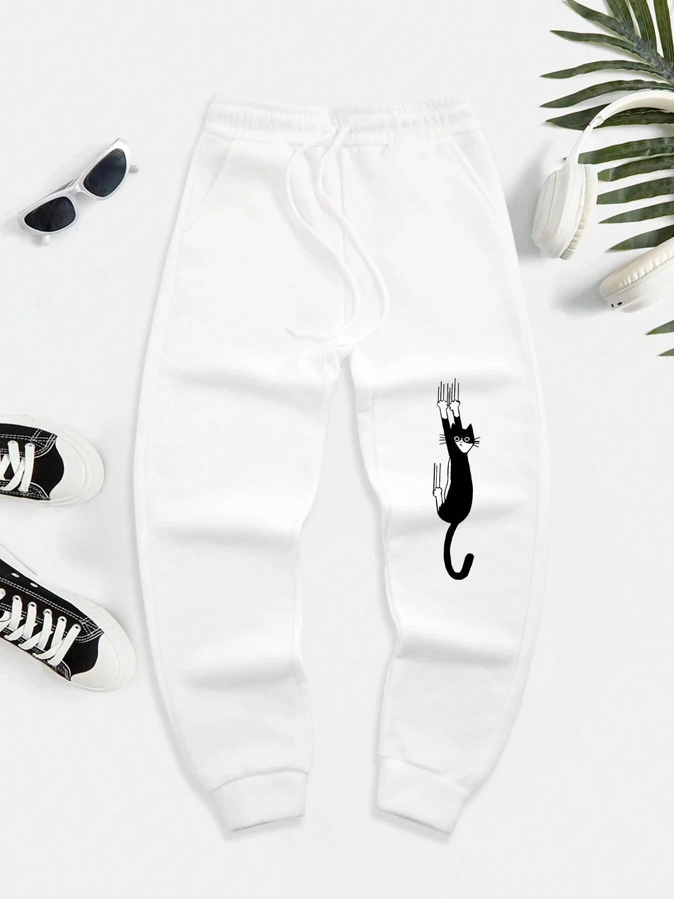 Black Cat Scratch Printed Men Autumn Warm Sweatpant Casual GlowCart