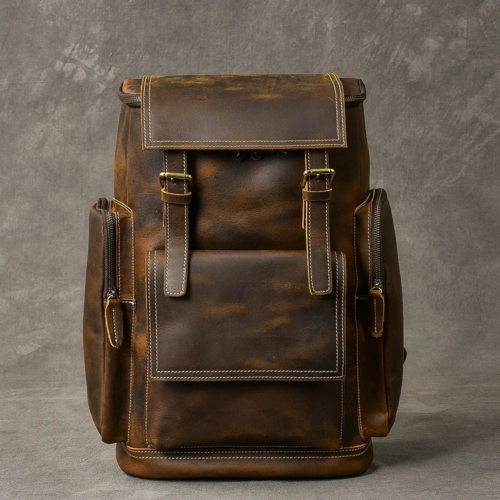 Vintage Crazy Horse Genuine Leather Backpack Men Leather GlowCart