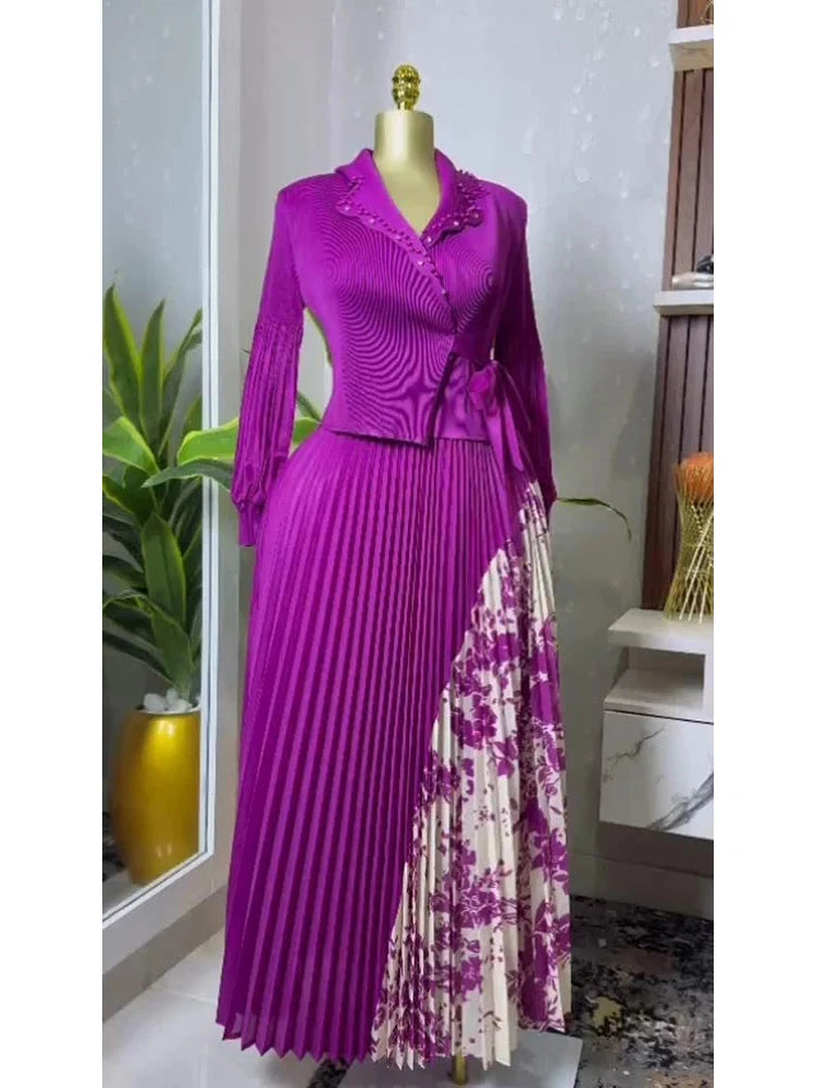 EGRM 2025 Spring New Pleated A-line Dress elegant Suit GlowCart