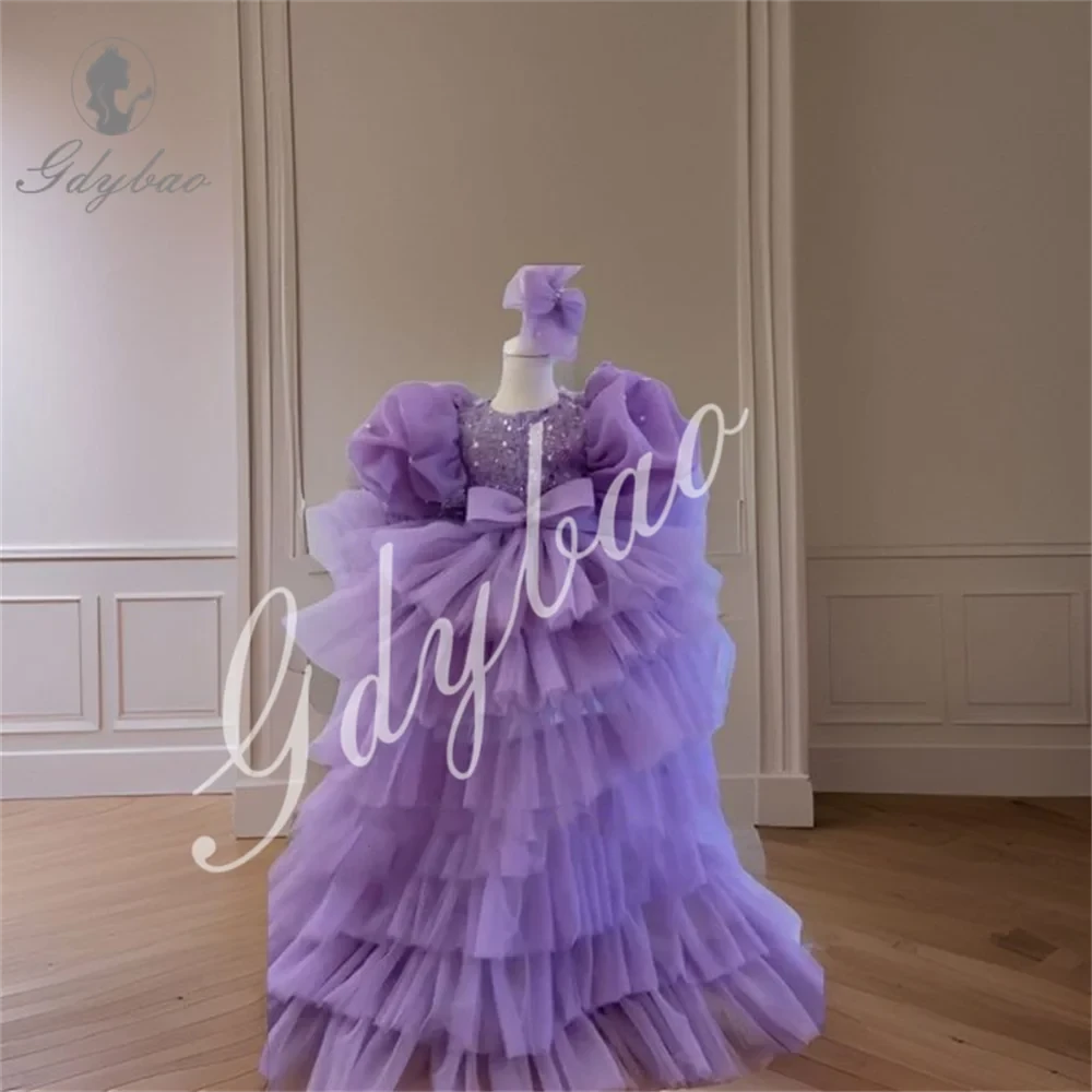 Girls Lilac Sequins Toddler Flower Girl Dress Asymmetrical GlowCart
