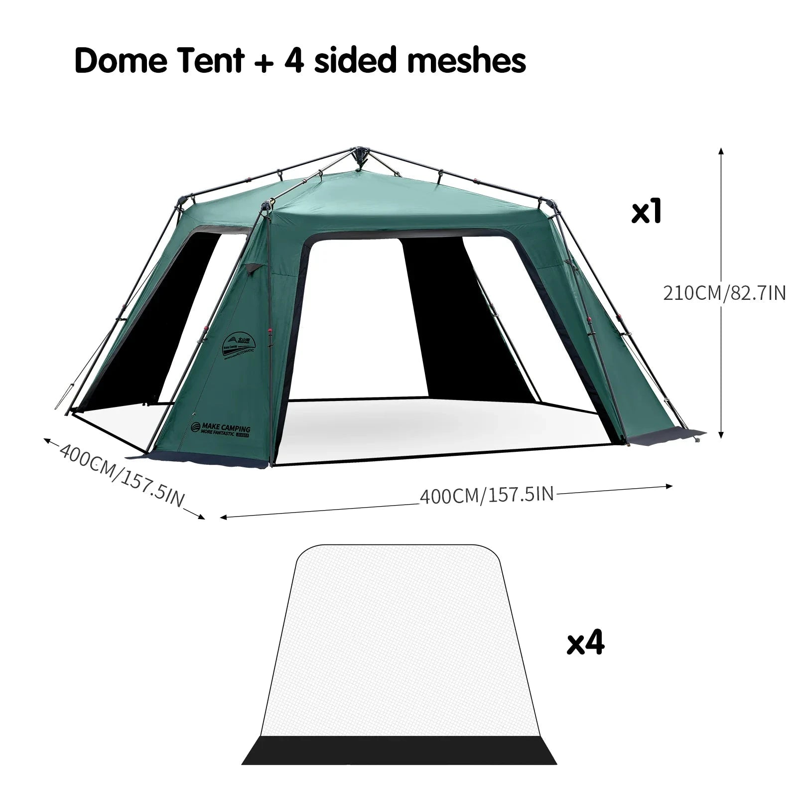 BISINNA 6-8 Persons One-touch Dome Tent Vinyl Coated Canopy GlowCart