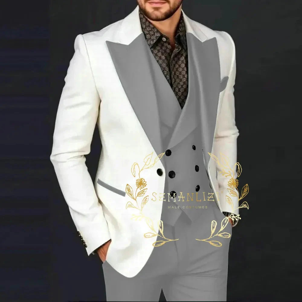 Ivory Jakcet Dark Green Vest Pant Men's 3-piece Suit Set GlowCart