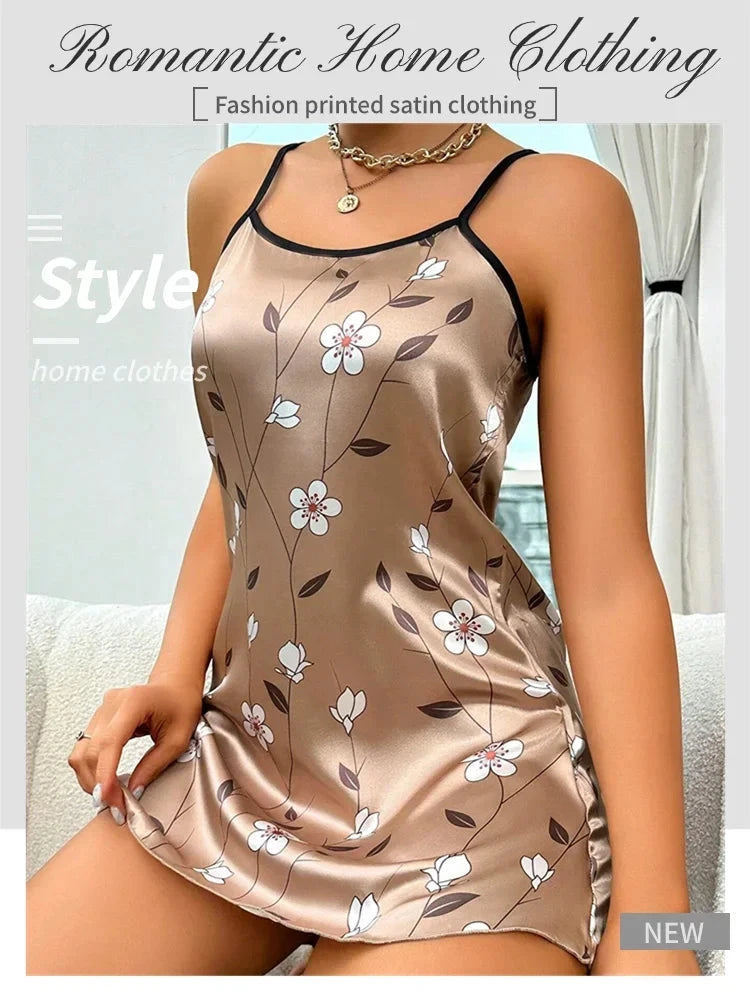 Women's Sleepwear Summer Floral Print Satin Nightgown Casual GlowCart