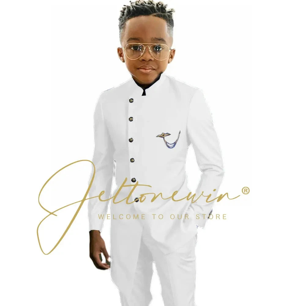 Royal Blue African Design Boys Suits Set For Wedding Formal Tuxedo Kids Costume Piano Performance Children Tailor Made GlowCart