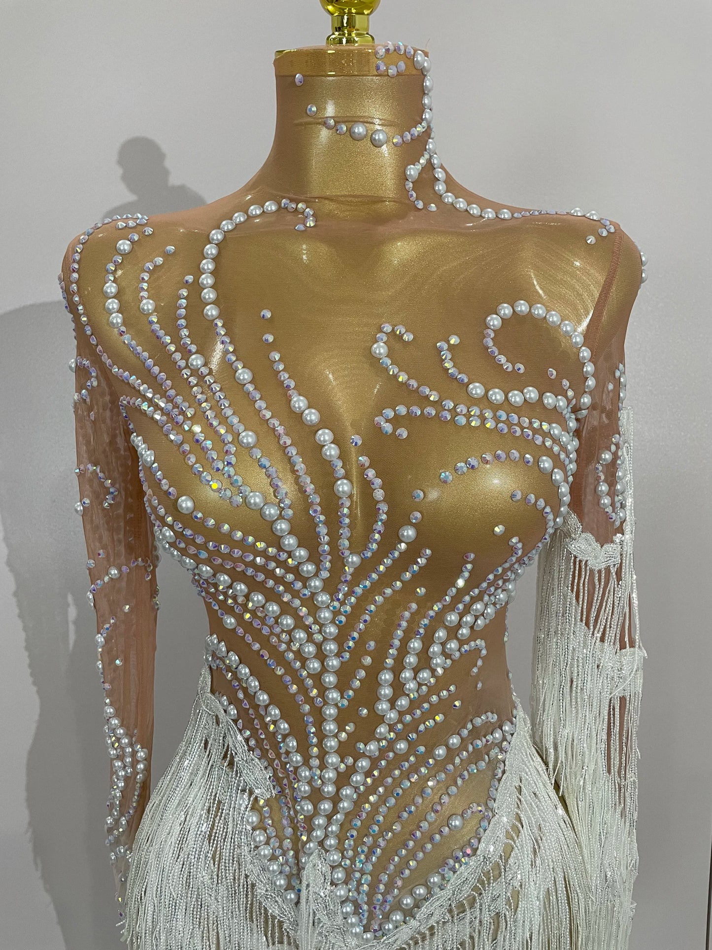 Women Sparkly Rhinestone Pearl Sequins Tassel Sexy