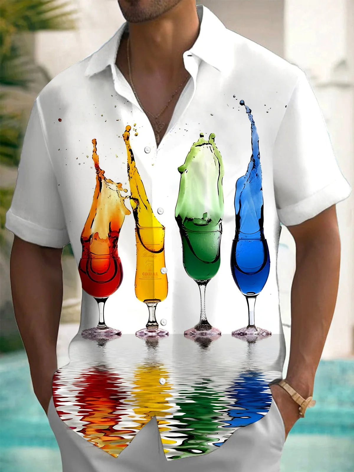 New Hawaii Spring/Summer Fashion Leisure Street Walk Tourist Beach Printed Full Open Short Sleeve Button Shirt, XS-5XL GlowCart