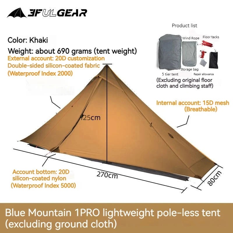 3F UL GEAR LanShan1 Pro Camping Tent 20D Double Layer GlowCart