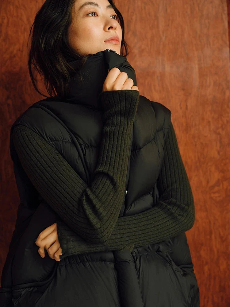 Autumn Winter Stand Collar Curved Puff Down Vest Women White GlowCart