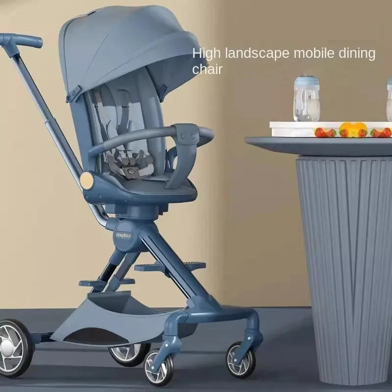 Baby Stroller Can Sit or Lie Down a Button Folding Lightweight Carrying High Landscape Mobile Dining Chair Two-way Stroller GlowCart