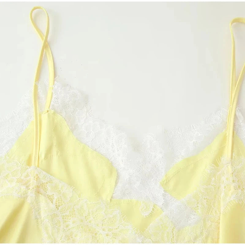 Sexy Lace Patchwork Sling Dress Women Satin Off-shoulder GlowCart