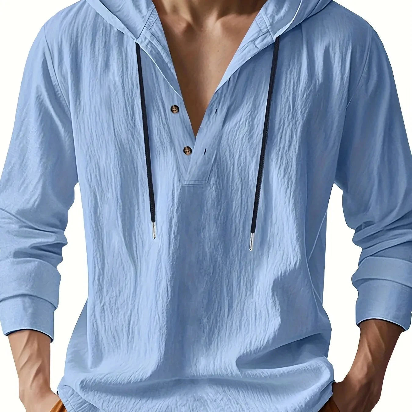 Men's Lightweight Linen Hooded Henley Shirt Casual Long GlowCart