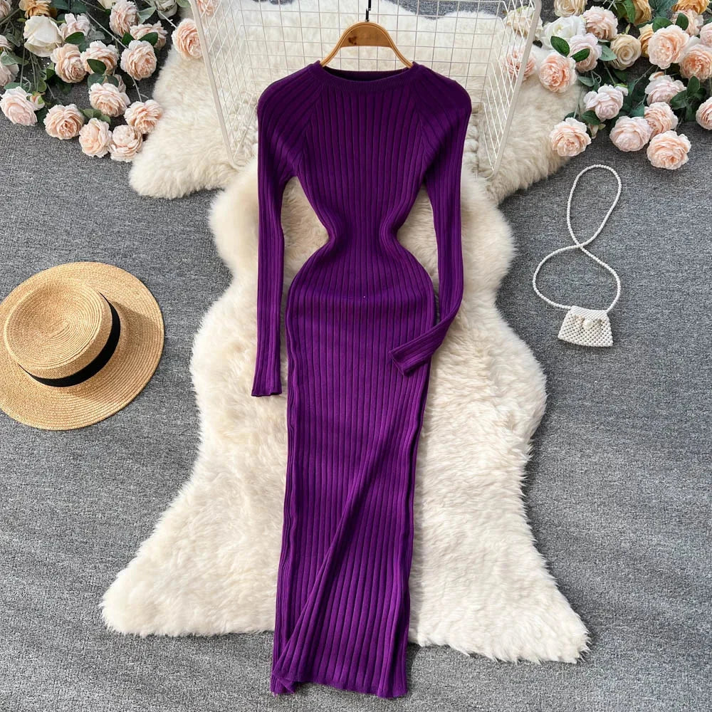 SINGREINY Winter Women Knit Maxi Dress O Neck Autumn Long GlowCart