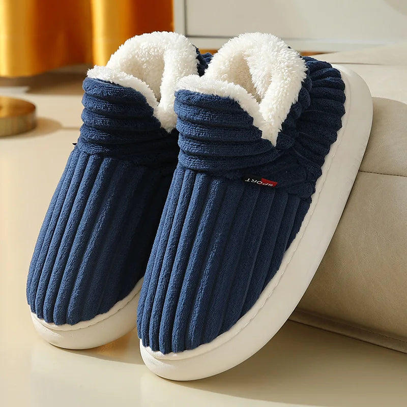 Smile PoP Winter Plush Men Cotton Shoes Warm Plush Men House Slippers Outdoor Soft Non Slip Women's Shoes Casual Furry Men Shoes GlowCart