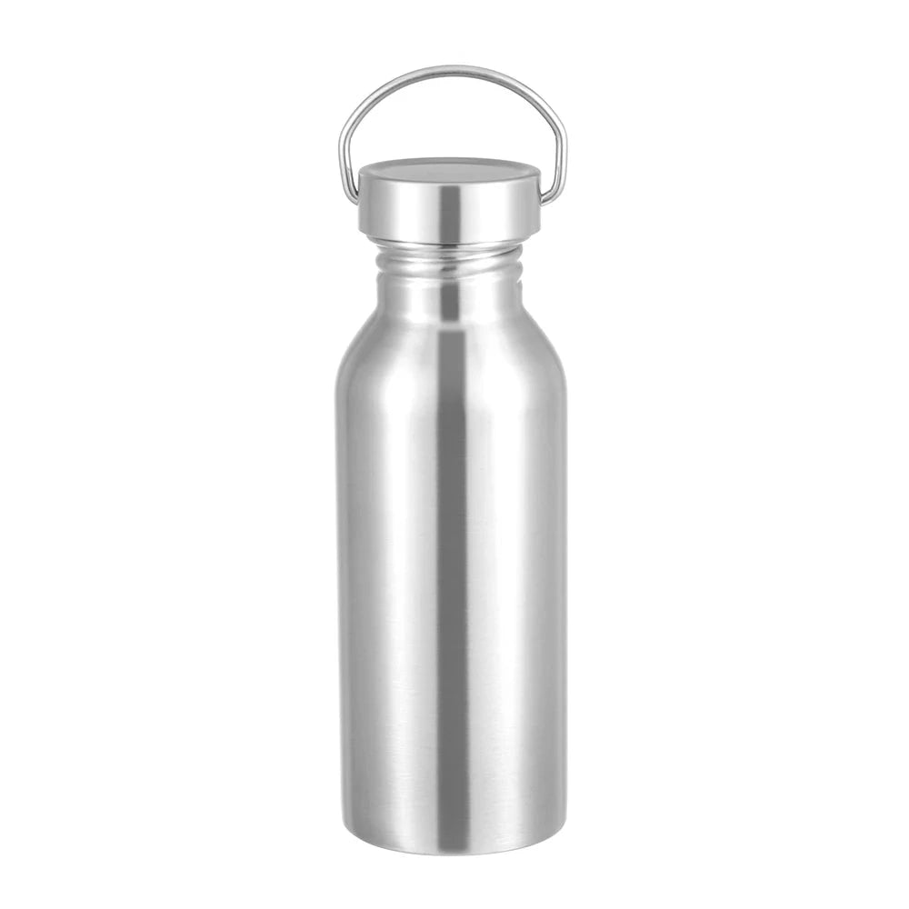 Silver Single Wall Water Bottle 304 Stainless Steel Water Bottles Portable Leak-Proof Bamboo Lid Insulated Metal Flask GlowCart