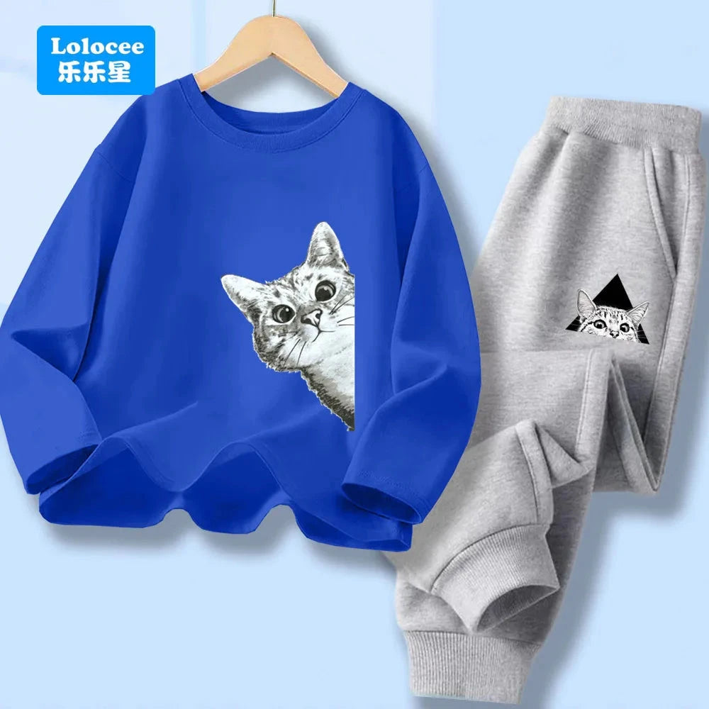Spring Autumn Baby Boys Clothes Sets Kids Funny Cat Print Long Sleeve T-shirt Tops+ Pants Suits Boys' Tracksuit CLM1 GlowCart