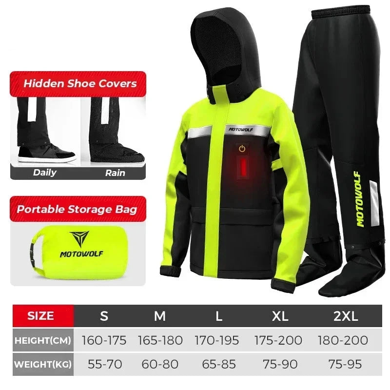 Raincoat Suit LED Alert Waterproof Cap Rain Jacket Pants GlowCart
