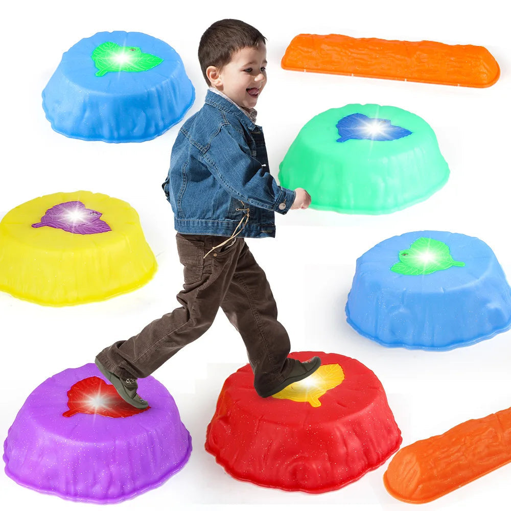 Kids LED Lights Stepping Stone Preschool Skills Sport Toy Toddler Sensory Integration Equipment  Activity Social Outdoor Game GlowCart