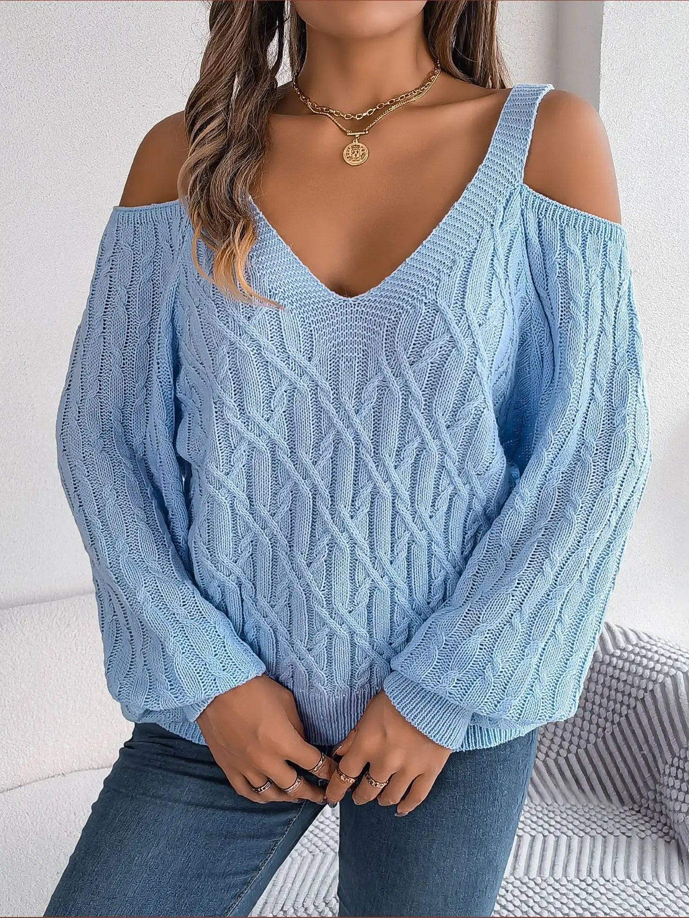 VigoCasey 2025 Winter Casual V Neck Knitted Sweater Women