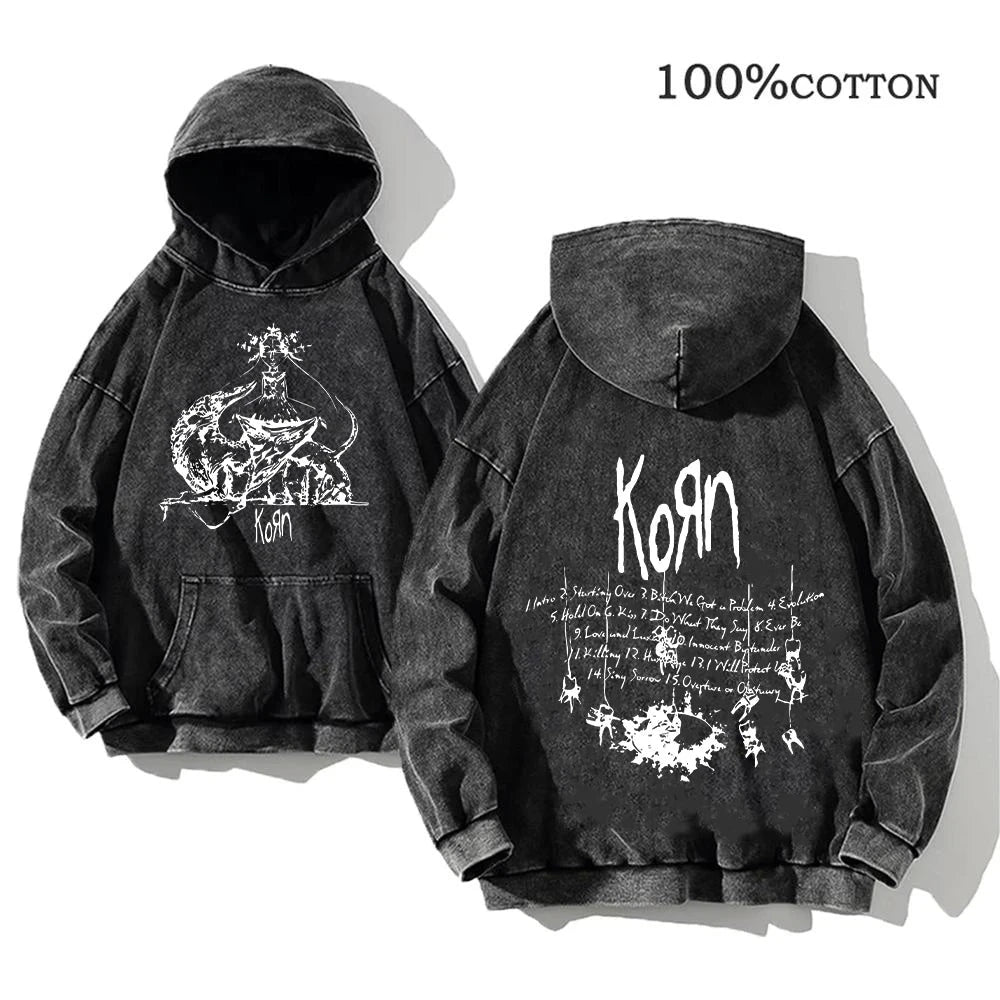Korn Rock Band World Tour Hoodies Vintage Washed Men's GlowCart