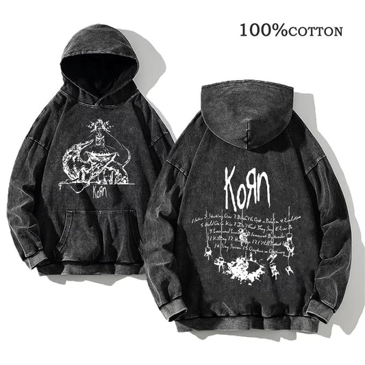 Korn Rock Band World Tour Hoodies Vintage Washed Men's GlowCart