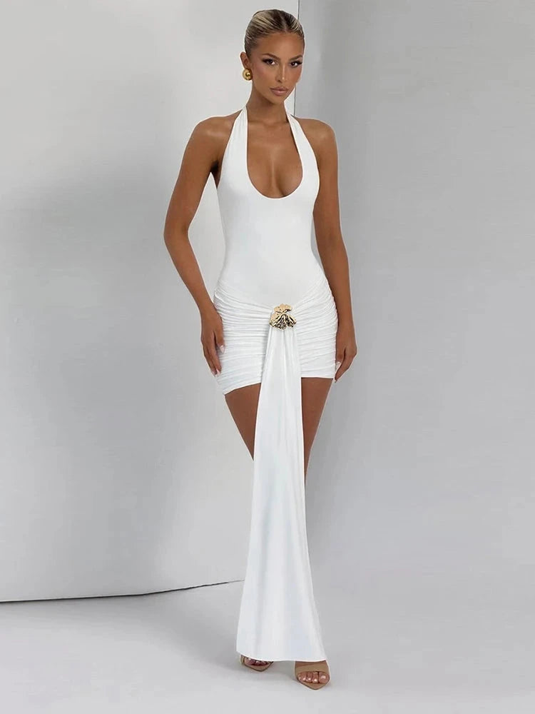 Weird Puss Metal Ribbon Dress Women Y2K Elegant Summer GlowCart