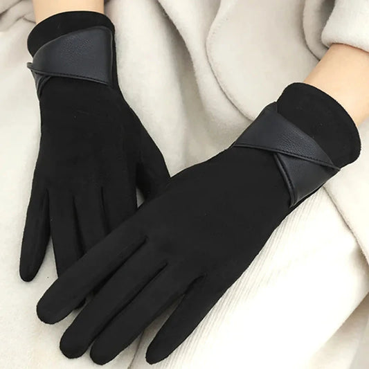 Fashion Winter Padded Warm Gloves Elegant Solid Color Suede GlowCart