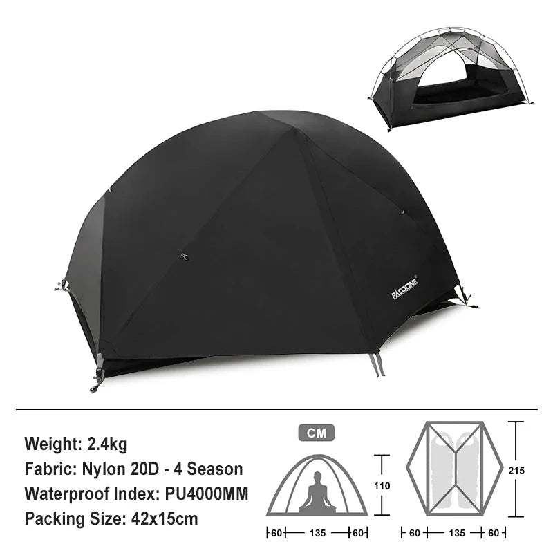 PACOONE Ultralight 20D Nylon Camping Tent Portable GlowCart