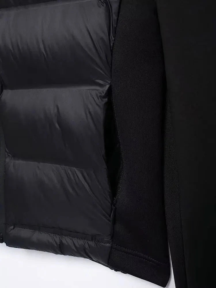 Hooded Patchwork Padded Jacket Coat with Pockets for Women, GlowCart