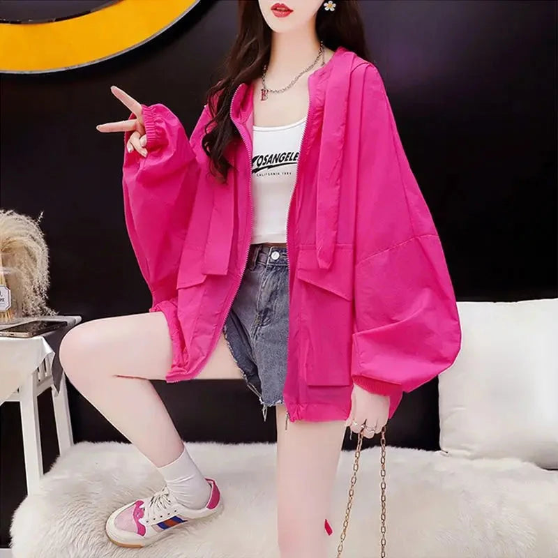 Summer Hooded Jacket Women Windbreaker Sweatshirt Thin Tops GlowCart