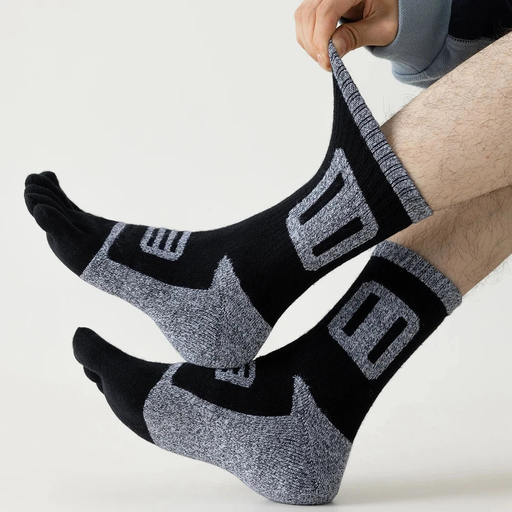 3 Pairs Fleece Toe Socks Men Autumn Winter Warm Five Finger Socks Man High Quality Cotton Sports Crew Socks Running GlowCart