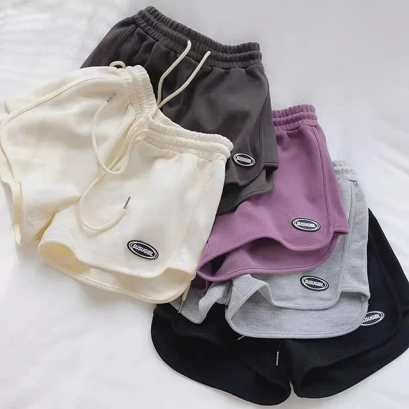 Women Casual Loose Drawstring Sports Shorts Elastic High Waist Fitness Running A-line Shorts Basic Yoga Wide Leg Trousers Summer GlowCart