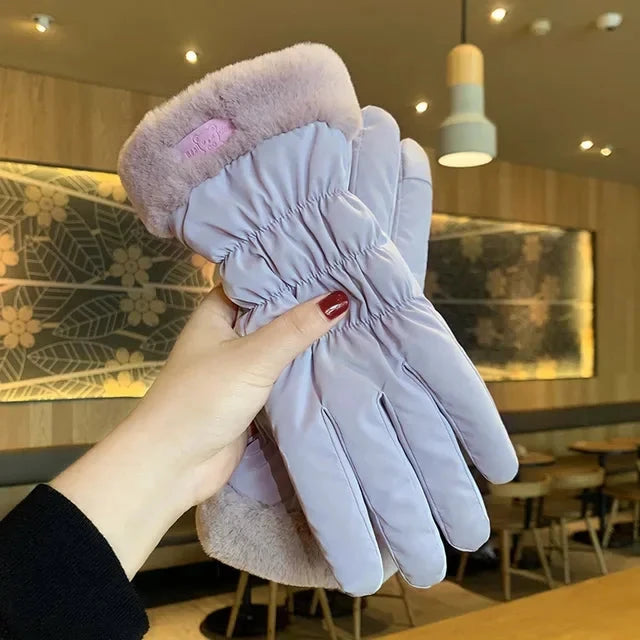 Ski Gloves Women Winter Fleece Thickened Warm Plush Cotton GlowCart