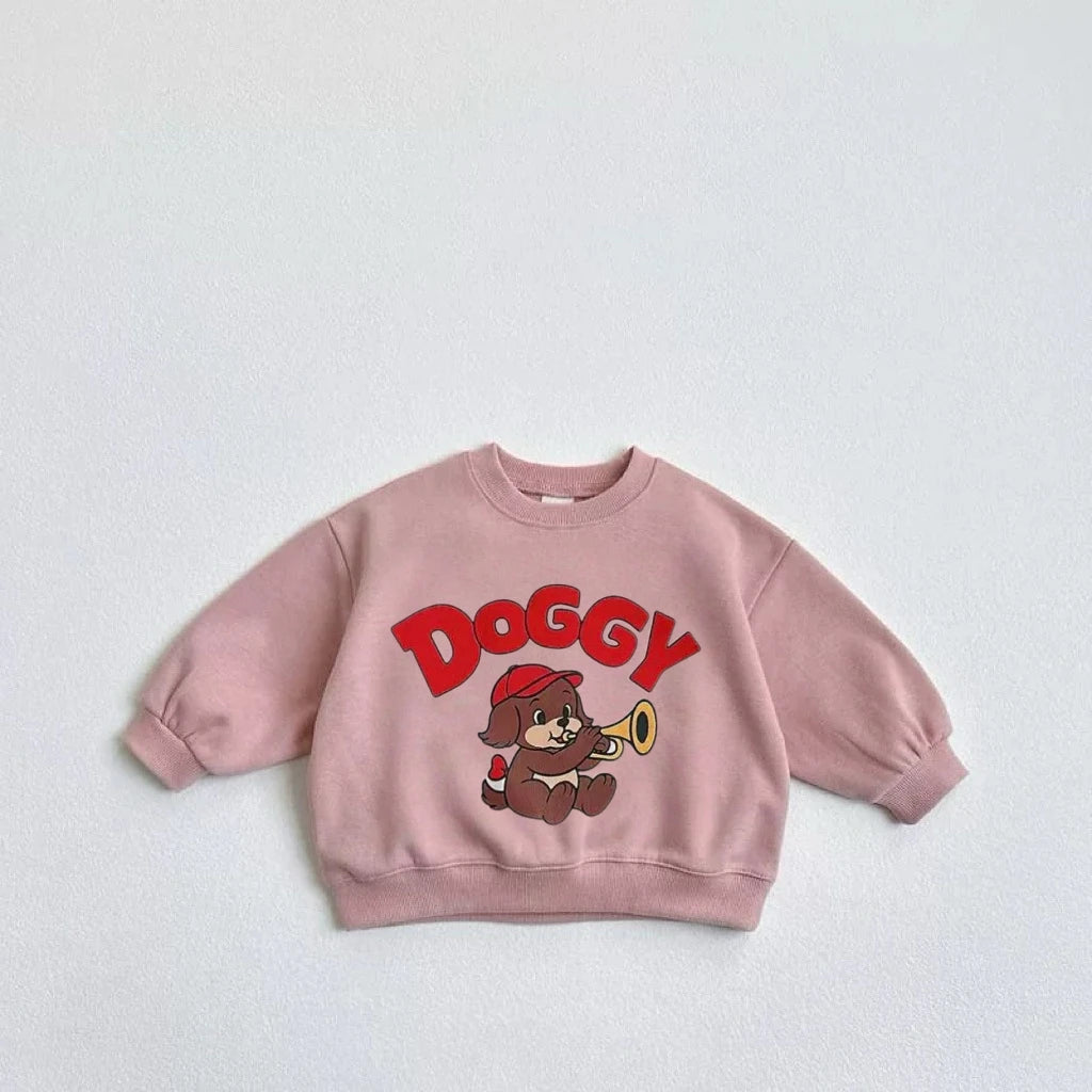 Lovely Tops Baby Boys Solid Color Long Sleeve Cartoon Little Dog Print Hoodie Beige Pink Clothing Child New 2025 Autumn Popular GlowCart