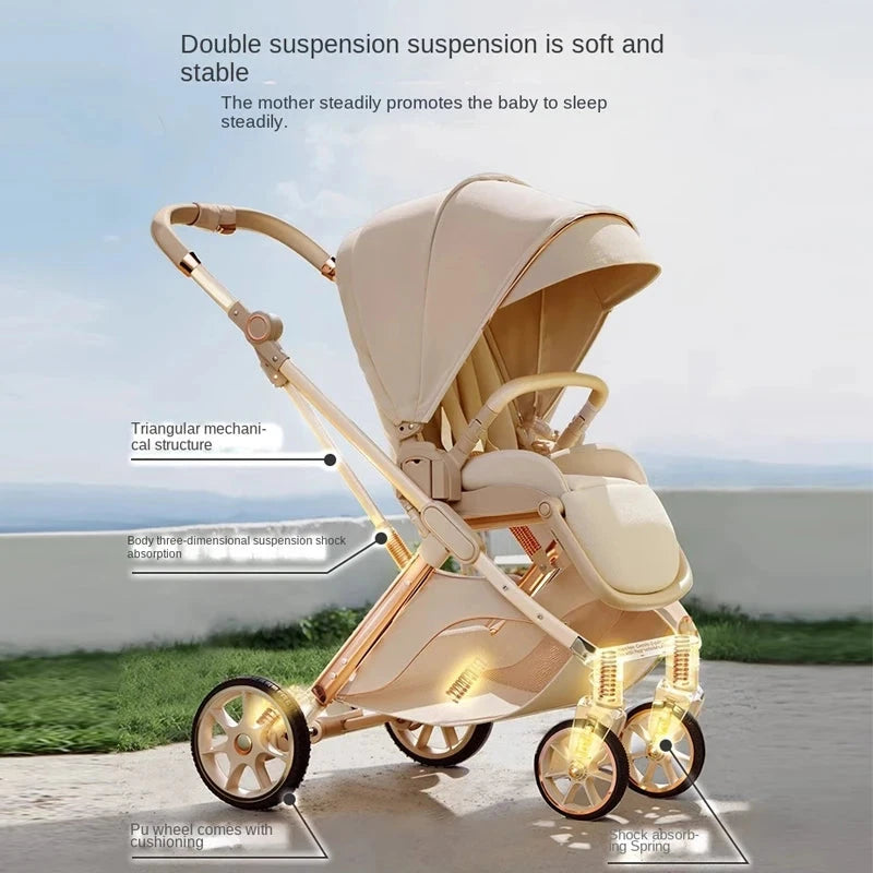 Baby carrige can sit or lie down Lightweight Folding Newborn Baby High Landscape Stroller Two-way Push Anti Vibration Wheels GlowCart