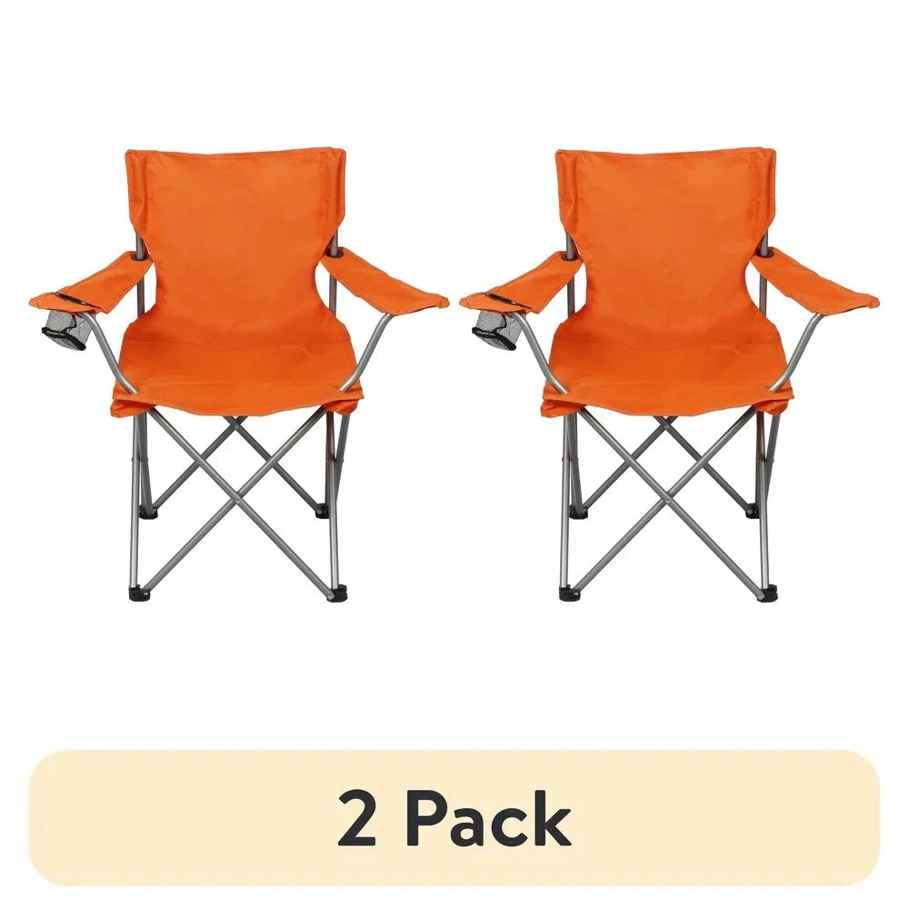 2 Pack Folding Camp Chairs with Cup Holder Portable Quad GlowCart