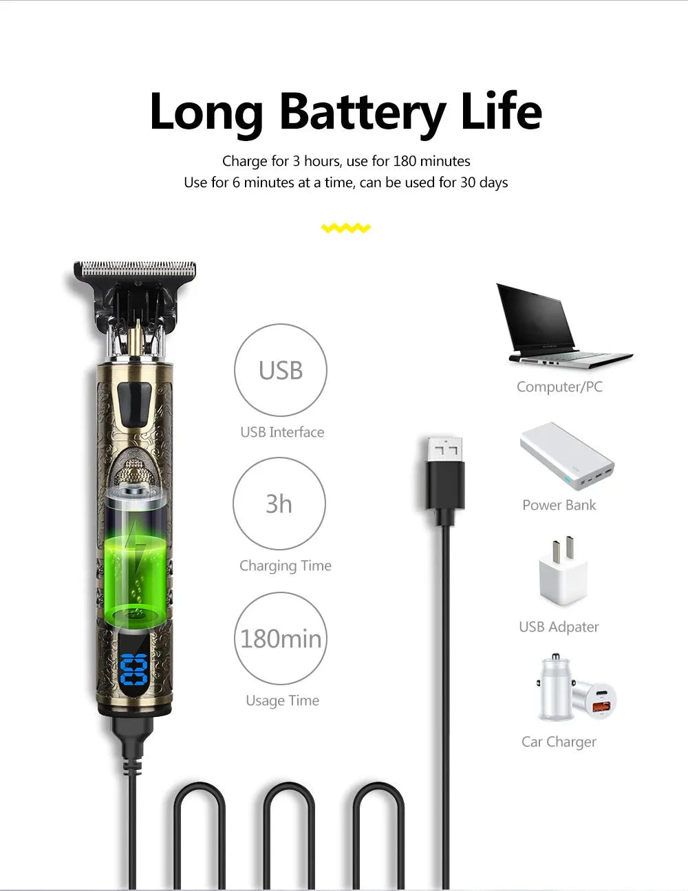 T9 LCD Electric Hairdresser Oil Shaving Head Electric Pusher GlowCart