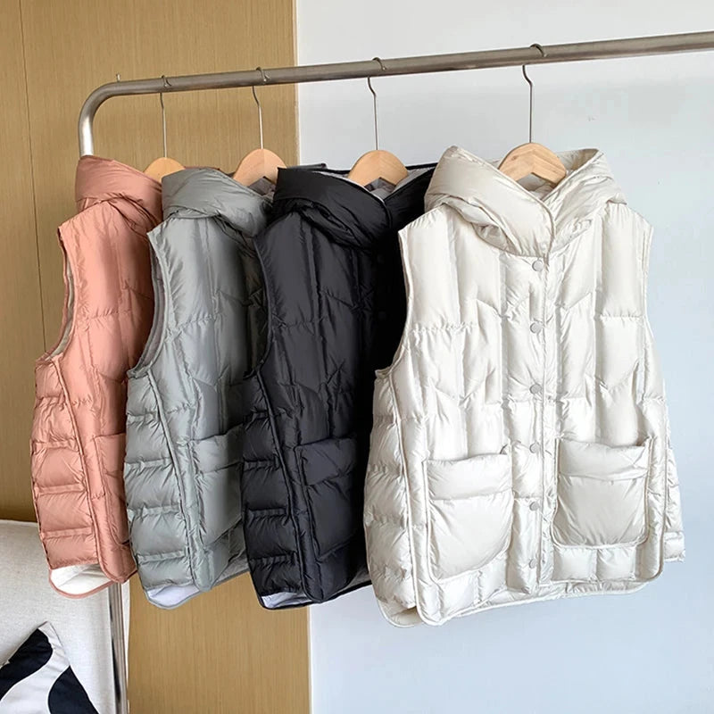 Autumn Winter Lightweight Hooded Down Vest Female Single GlowCart
