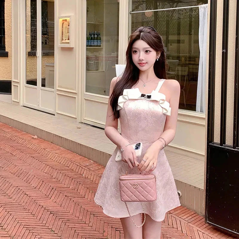 Kimotimo Sweet Jacquard Halter Birthday Dress Women Summer GlowCart